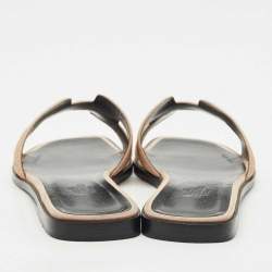 Hermes Peach Pink Glitter and Suede Oran Flat Slide Sandals Size 37.5
