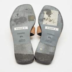 Hermes Peach Pink Glitter and Suede Oran Flat Slide Sandals Size 37.5