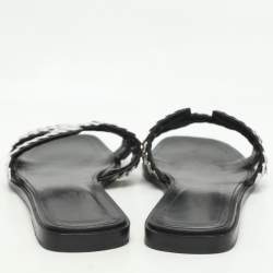 Pre Owned Hermès Black Leather Clou De Selle Embellished Oran Flat Slides Size 39