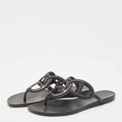 Pre Owned Hermes Black Rubber Egerie Flat Thong Sandals Size 39