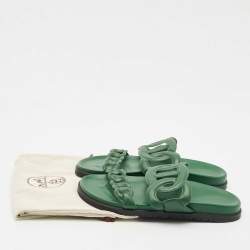 Hermes Dark Green Leather Extra Sandals Size 41