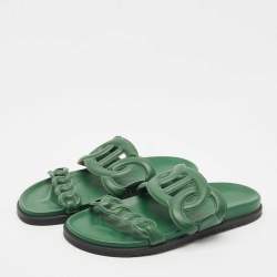 Hermes Dark Green Leather Extra Sandals Size 41