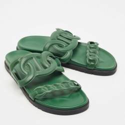Hermes Dark Green Leather Extra Sandals Size 41