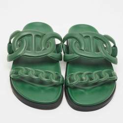 Hermes Dark Green Leather Extra Sandals Size 41
