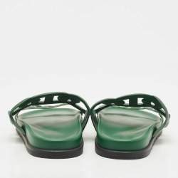 Hermes Dark Green Leather Extra Sandals Size 41