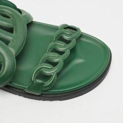 Hermes Dark Green Leather Extra Sandals Size 41