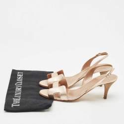 Pre Owned Hermes Metallic Gold  Leather Premiere Ankle Strap Sandals Size 37.5