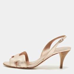 Hermes Metallic Gold  Leather Premiere Ankle Strap Sandals Size 37.5