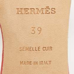 Pre Owned Hermes Red Leather Oasis Slides Size 39