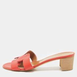 Hermes Red Leather Oasis Slides Size 39