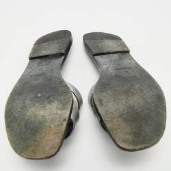 Hermes Silver Leather Oran Flat Slides Size 39