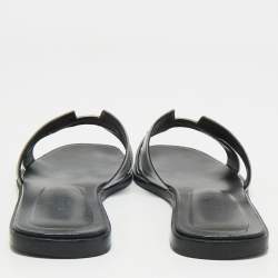 Hermes Silver Leather Oran Flat Slides Size 39