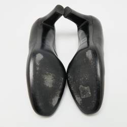 Pre Owned Hermes Black Leather Block Heel Pumps Size 37.5