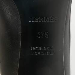 Pre Owned Hermes Black Leather Block Heel Pumps Size 37.5