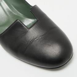 Pre Owned Hermes Black Leather Block Heel Pumps Size 37.5