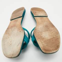 Hermès Teal Green Suede Oran Flat Slides Size 38