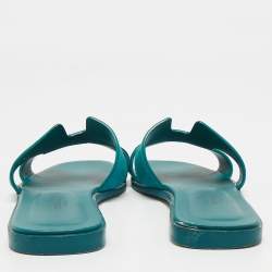 Hermès Teal Green Suede Oran Flat Slides Size 38