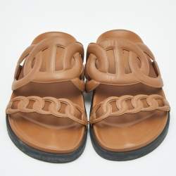 Pre Owned Hermes Brown Leather Extra Sandals Size 37