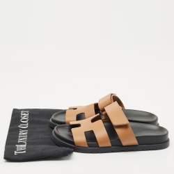 Pre Owned Hermes Brown Leather Chypre Sandals Size 36.5