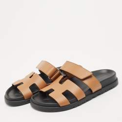 Pre Owned Hermes Brown Leather Chypre Sandals Size 36.5