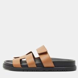 Hermes Brown Leather Chypre Sandals Size 36.5