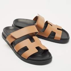 Pre Owned Hermes Brown Leather Chypre Sandals Size 36.5