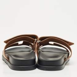 Pre Owned Hermes Brown Leather Chypre Sandals Size 36.5