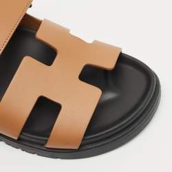 Pre Owned Hermes Brown Leather Chypre Sandals Size 36.5