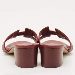 Pre Owned Hermes Burgundy Leather Oasis Slide Sandals Size 36