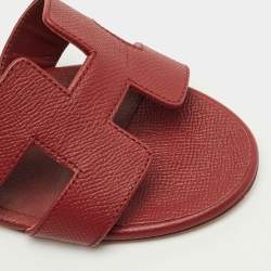 Pre Owned Hermes Burgundy Leather Oasis Slide Sandals Size 36