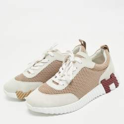Hermes Grey/Beige Suede and Mesh Bouncing Sneakers Size 39