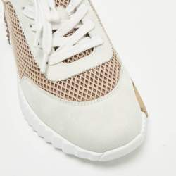 Hermes Grey/Beige Suede and Mesh Bouncing Sneakers Size 39