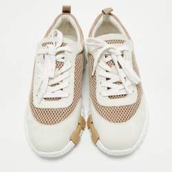 Hermes Grey/Beige Suede and Mesh Bouncing Sneakers Size 39