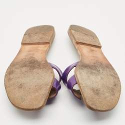 Pre Owned Hermes Purple Patent Leather Oran Flat Slides Size 36.5