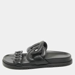 Hermes Black Leather Extra Flat Slide Sandals Size 36.5