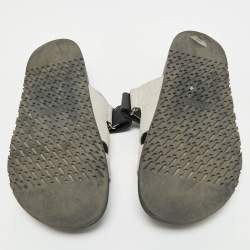 Hermes Grey/Black Canvas and Leather Chypre Sandals Size 40
