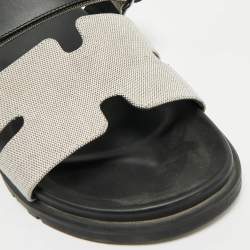 Hermes Grey/Black Canvas and Leather Chypre Sandals Size 40