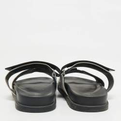 Hermes Grey/Black Canvas and Leather Chypre Sandals Size 40