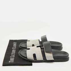 Hermes Grey/Black Canvas and Leather Chypre Sandals Size 40