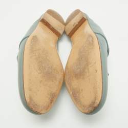 Pre Owned Hermes Blue Leather Gold Plated Oz Mule Sandals Size 40