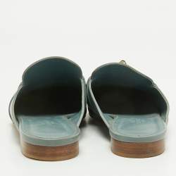 Pre Owned Hermes Blue Leather Gold Plated Oz Mule Sandals Size 40
