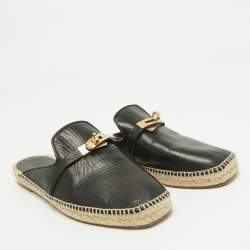 Pre Owned Hermes Black Leather Oz Espadrille Sandals Size 40