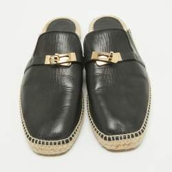 Pre Owned Hermes Black Leather Oz Espadrille Sandals Size 40