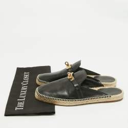 Pre Owned Hermes Black Leather Oz Espadrille Sandals Size 40