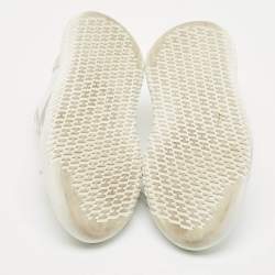 Pre Owned Hermes White/Grey Knit Fabric Crew Sneakers Size 37