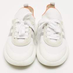 Pre Owned Hermes White/Grey Knit Fabric Crew Sneakers Size 37