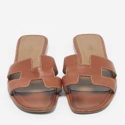 Pre Owned صندل فلات هيرمس جلد أسود مقاس 40