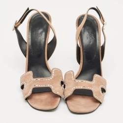 Pre Owned Hermes Beige Suede Crystal Embellished Heden Sandals Size 40