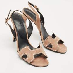 Pre Owned Hermes Beige Suede Crystal Embellished Heden Sandals Size 40