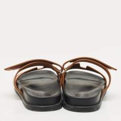 مملوكة مسبقًا Hermes Brown Leather Chypre Sandals Size 39.5